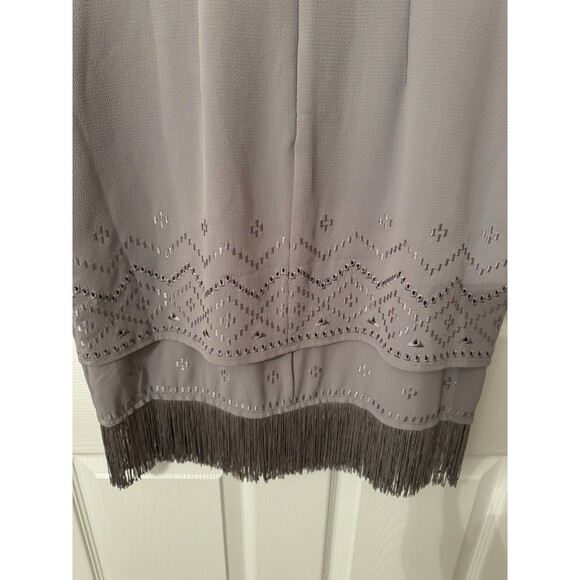 Tahari Grey Sleeveless Dress Sz 4 Fringe Short Neutral Classic Simple Workwear - Picture 6 of 14